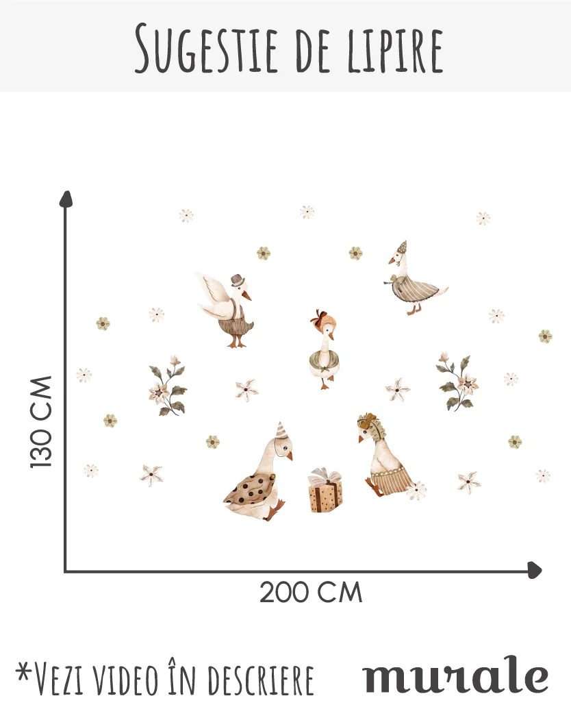 Sugestie de lipire pe perete pentru autocolantele cu gascute