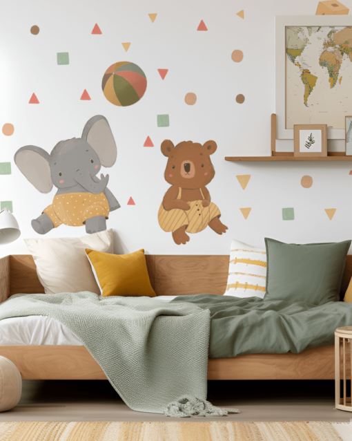 Autocolant perete textil Murale Animalute la joaca