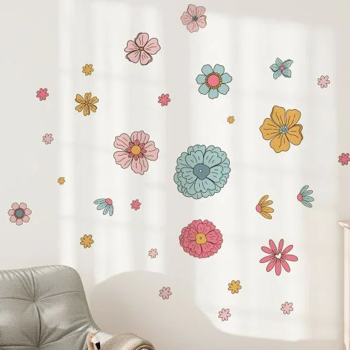 decor realizat cu stickerele textile flori pastel