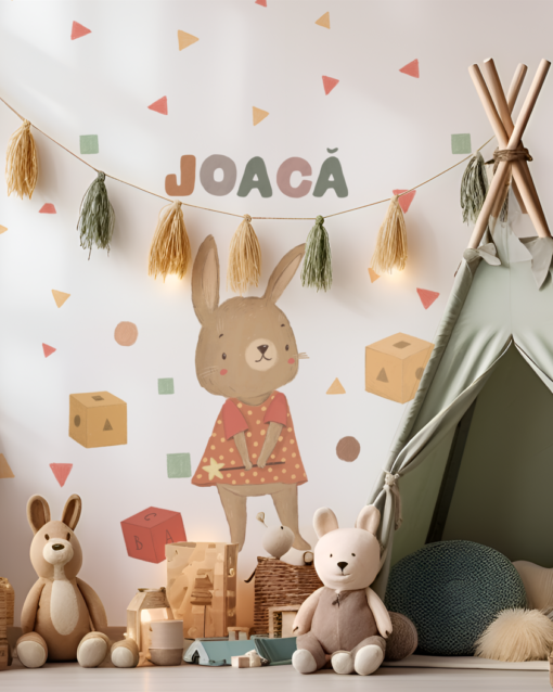 Autocolant perete textil Murale Iepuras la joaca