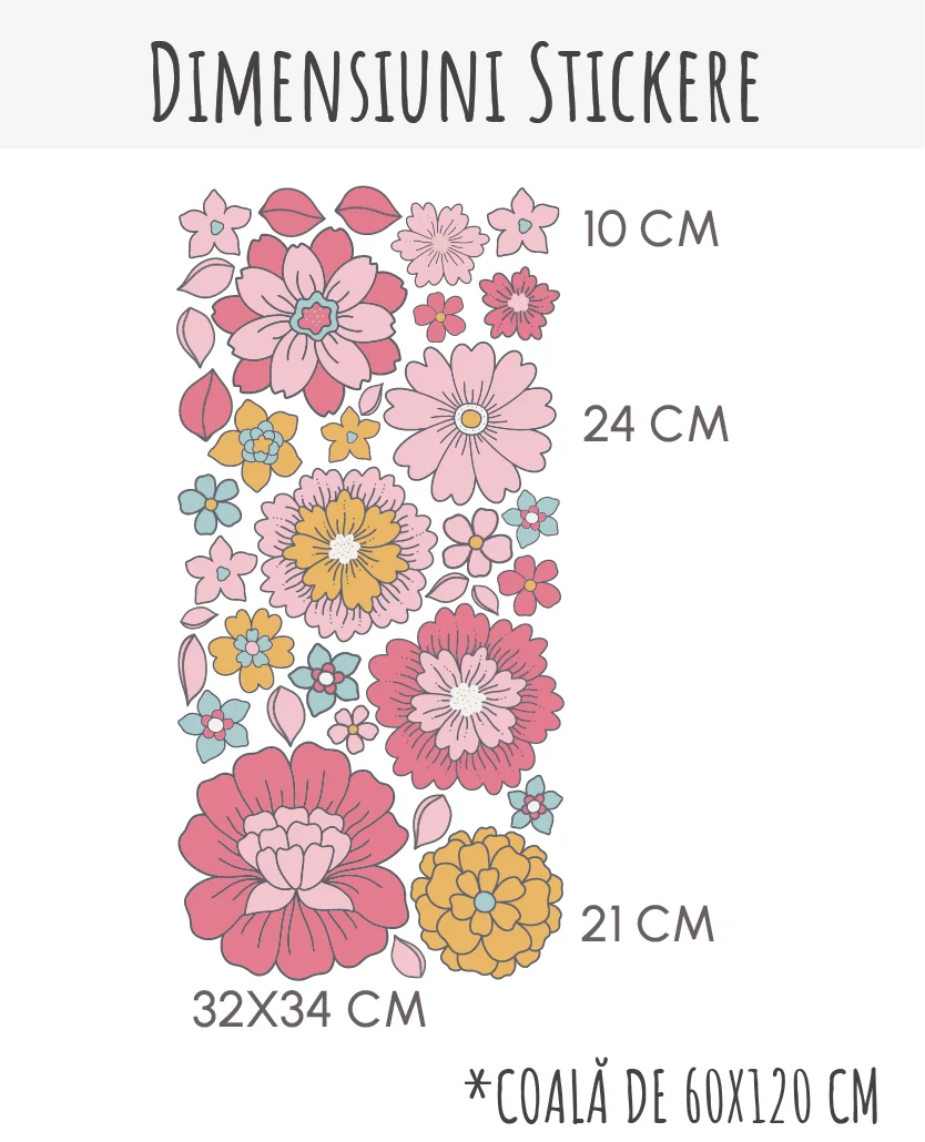 Dimensiune stickere Flori Pastel