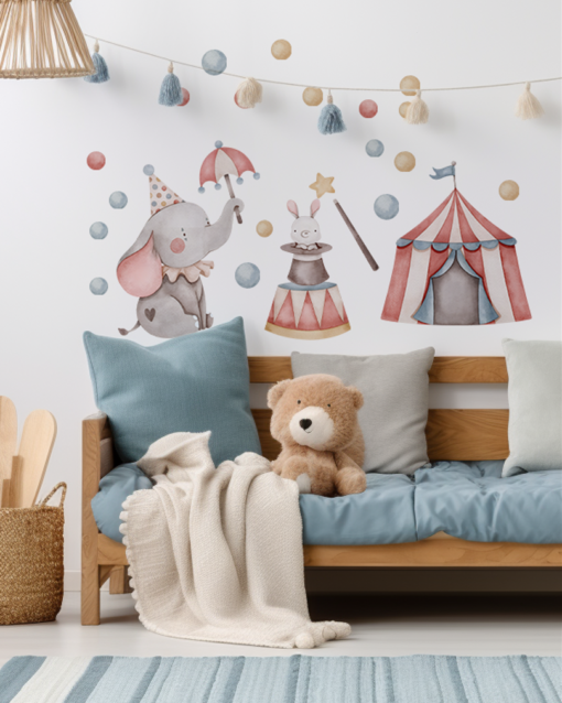 Autocolant perete textil Murale Elefantel la circ