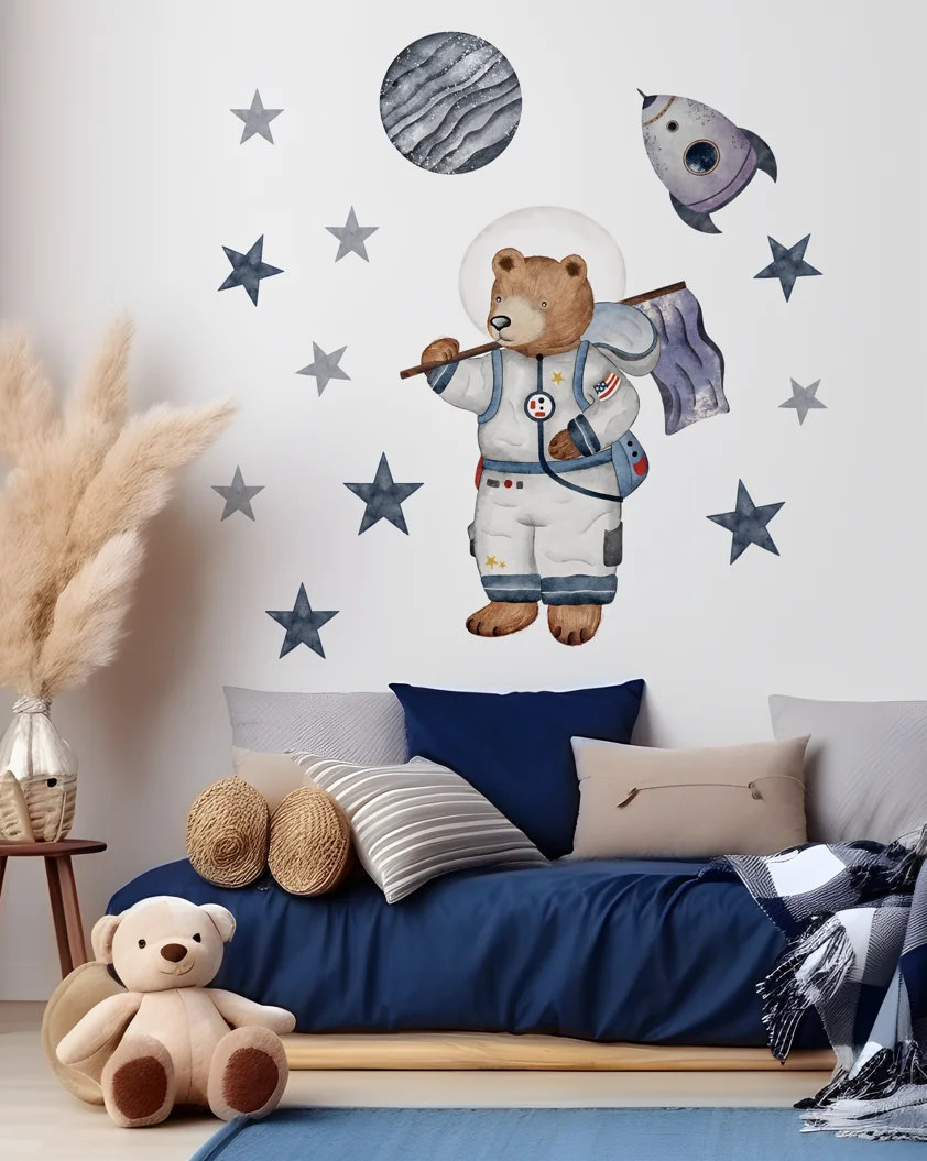 autocolant perete băieți ursul astronaut