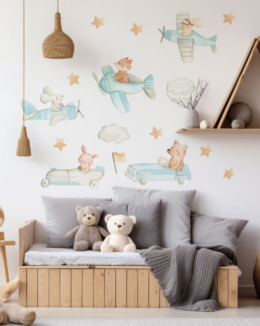 sticker perete băieți cu mașini textil